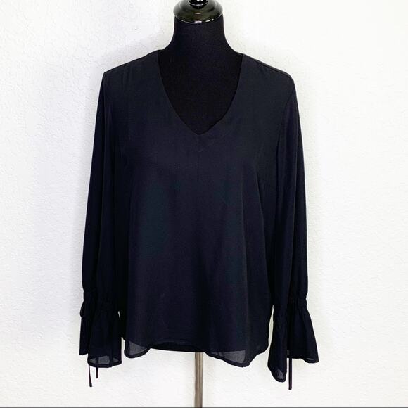 J Crew Mercantile black long bell sleeve v neck top NWT size 12 - Picture 1 of 11